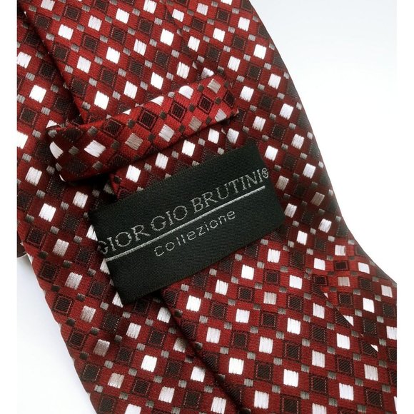 Giorgio Brutini Collezione Men's Tie Maroon Silver Geometric Diamond Print Ties - Picture 6 of 11
